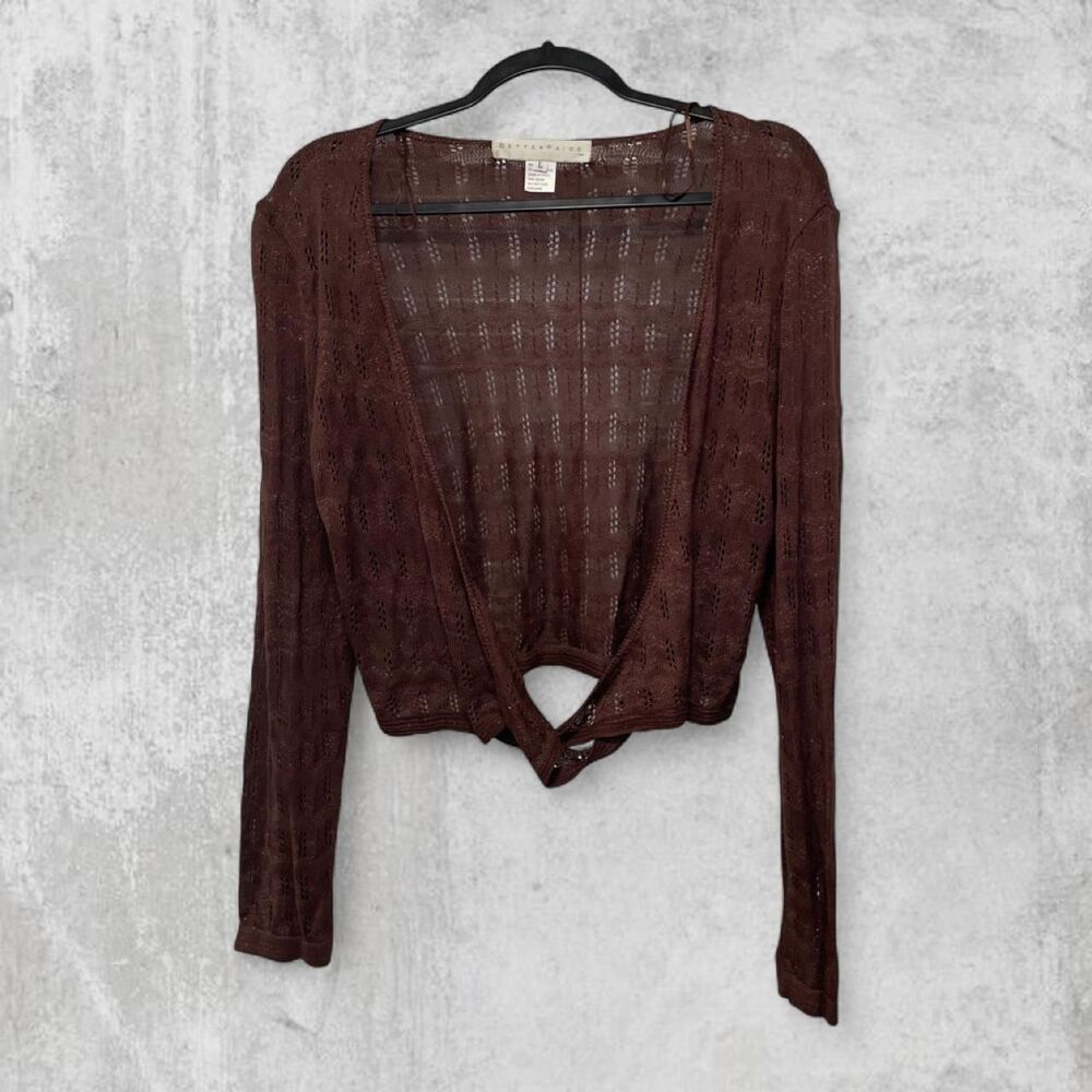 Bette Paige Crochet Pointelle Open Knit Top L Vintage Y2K